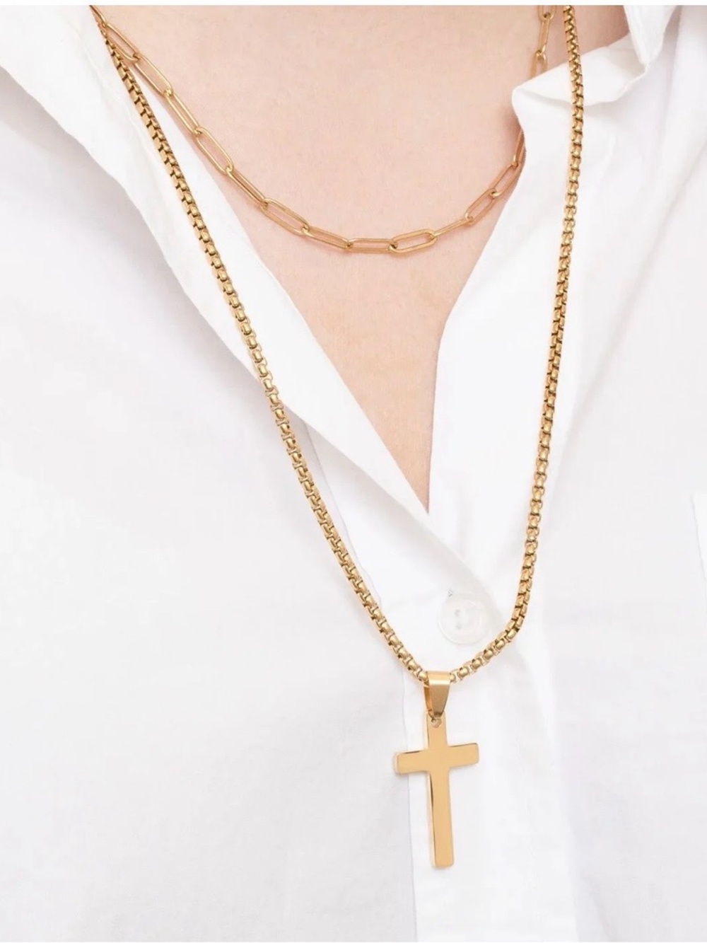 14K Gold Filled PLUS Cross Pendant With Rounded Box Chain 40mm